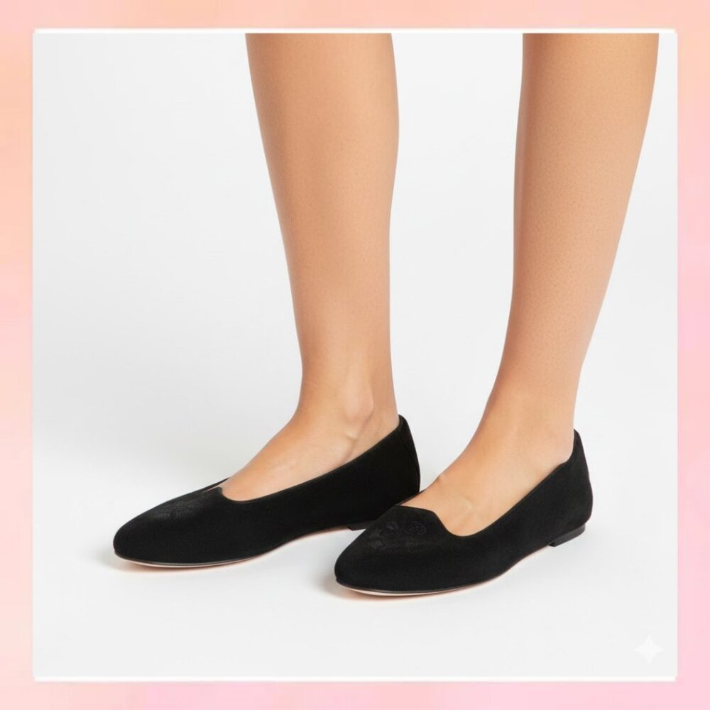 UNISA 10B Black Suede Leather Ballet Flats Red Lining